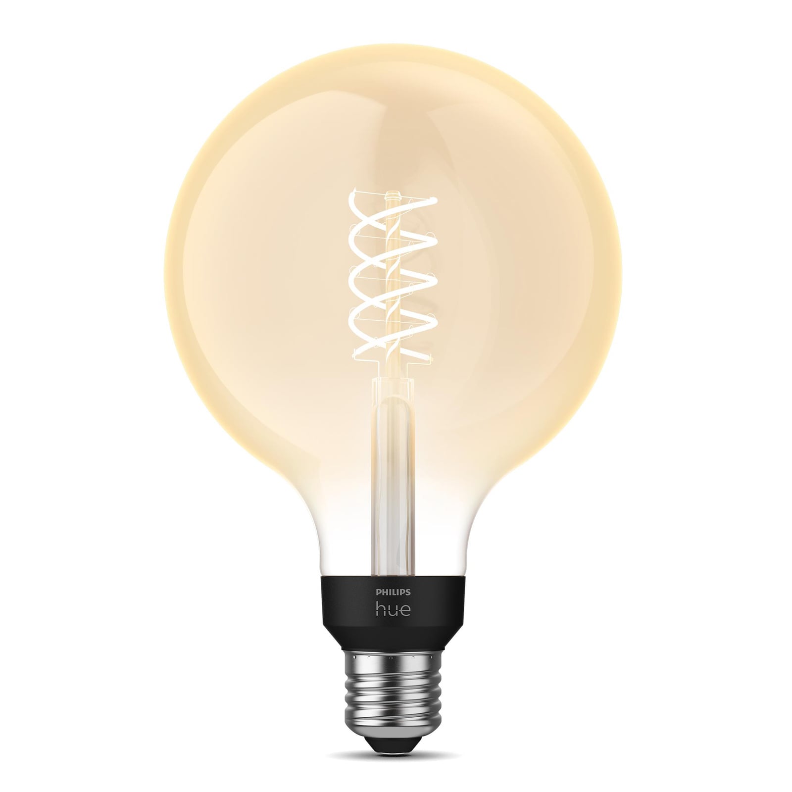 LED filamentpære E27 7W globe G125 dimbar 2100K - Philips Hue i bruk