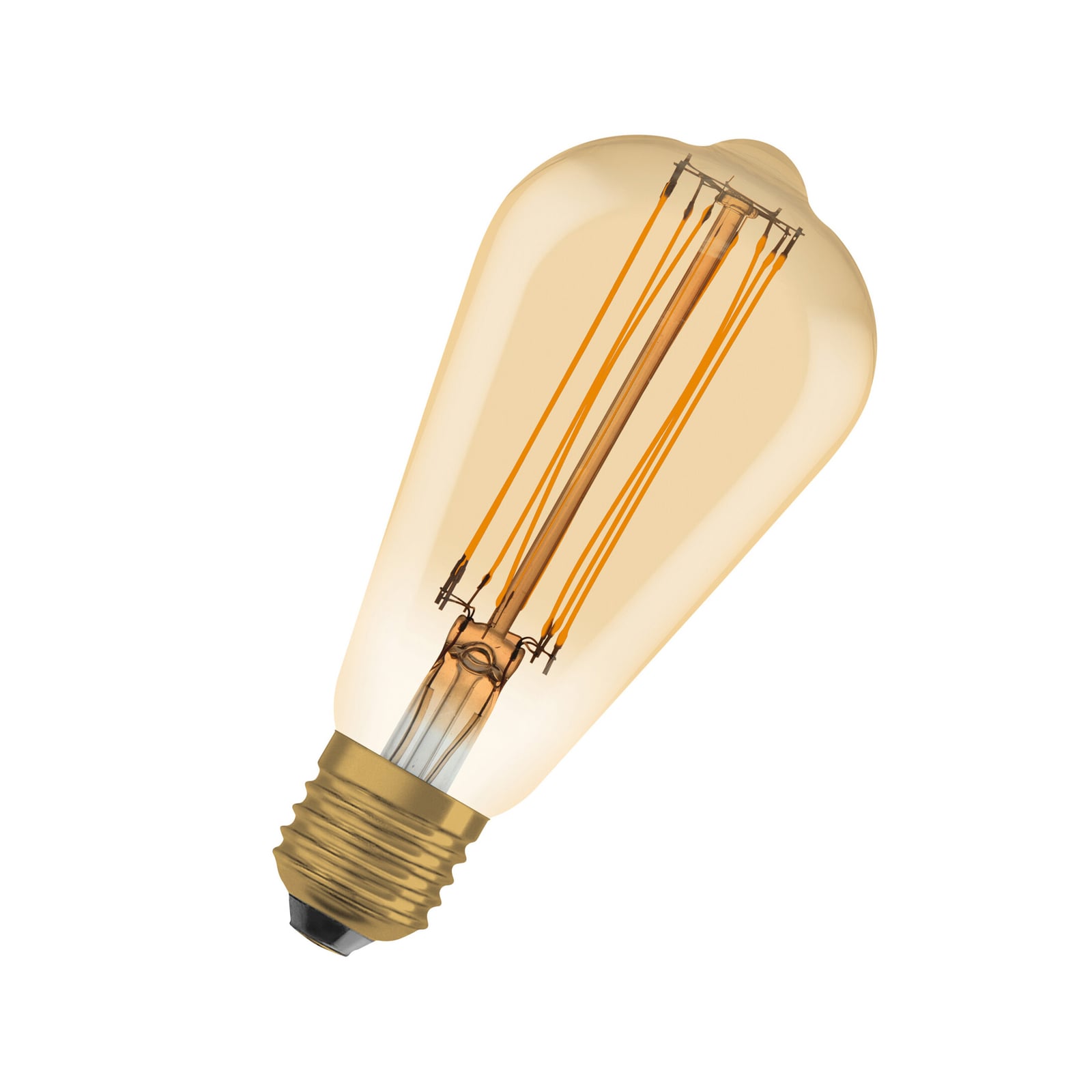 LED filamentpære E27 8,8W 2200K dimbar ST64 gull foran