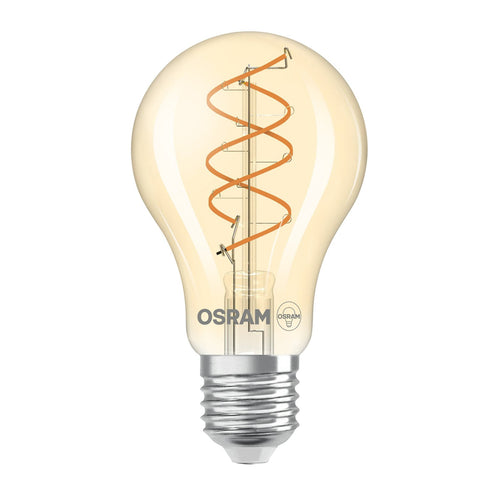LED filamentpære E27 8W 2200K spiral dimbar gull forfra