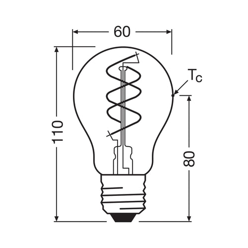 LED filamentpære E27 8W 2200K spiral dimbar gull bakside