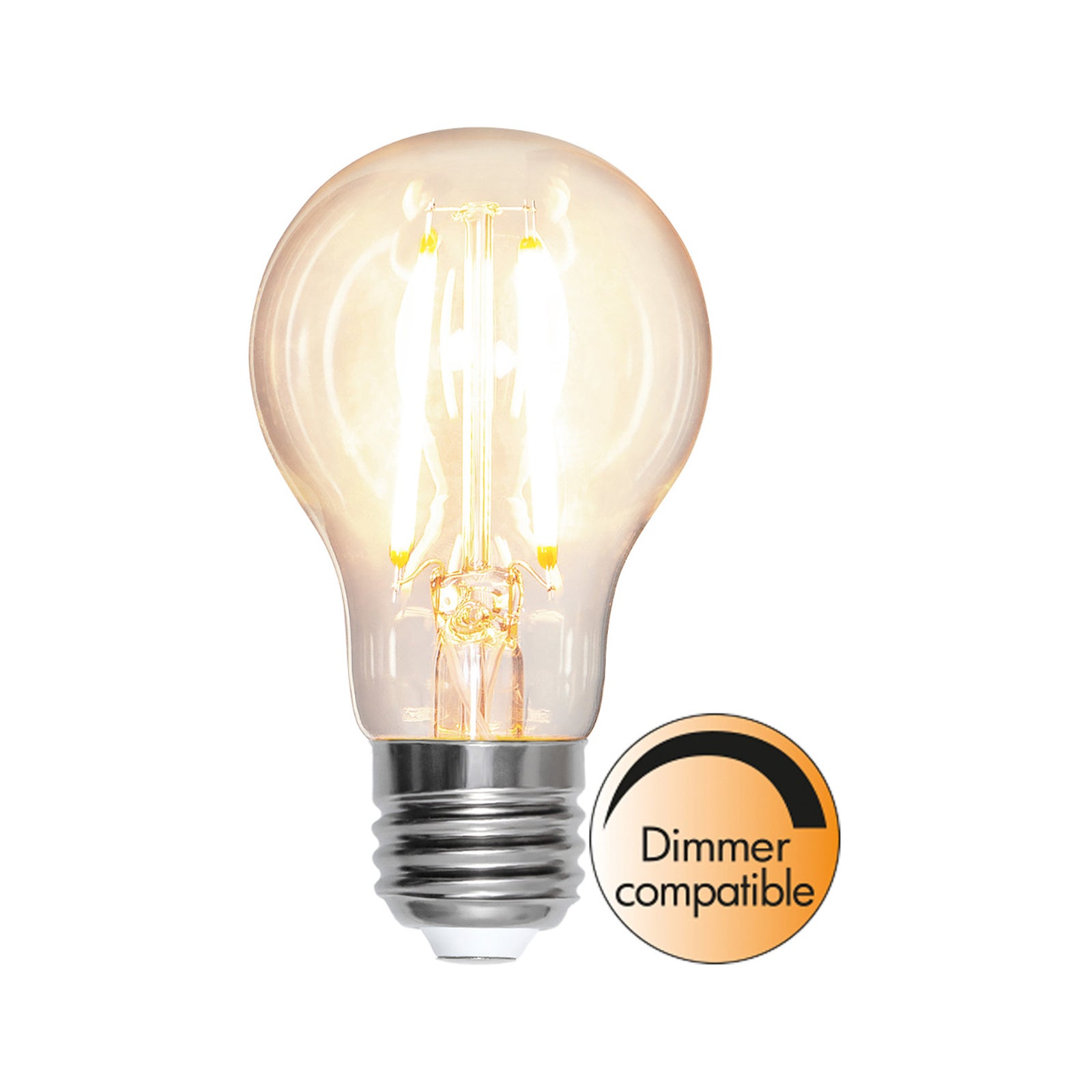 LED filamentpære E27 8W 2700K 1000 lm dimbar klar pæreform montert