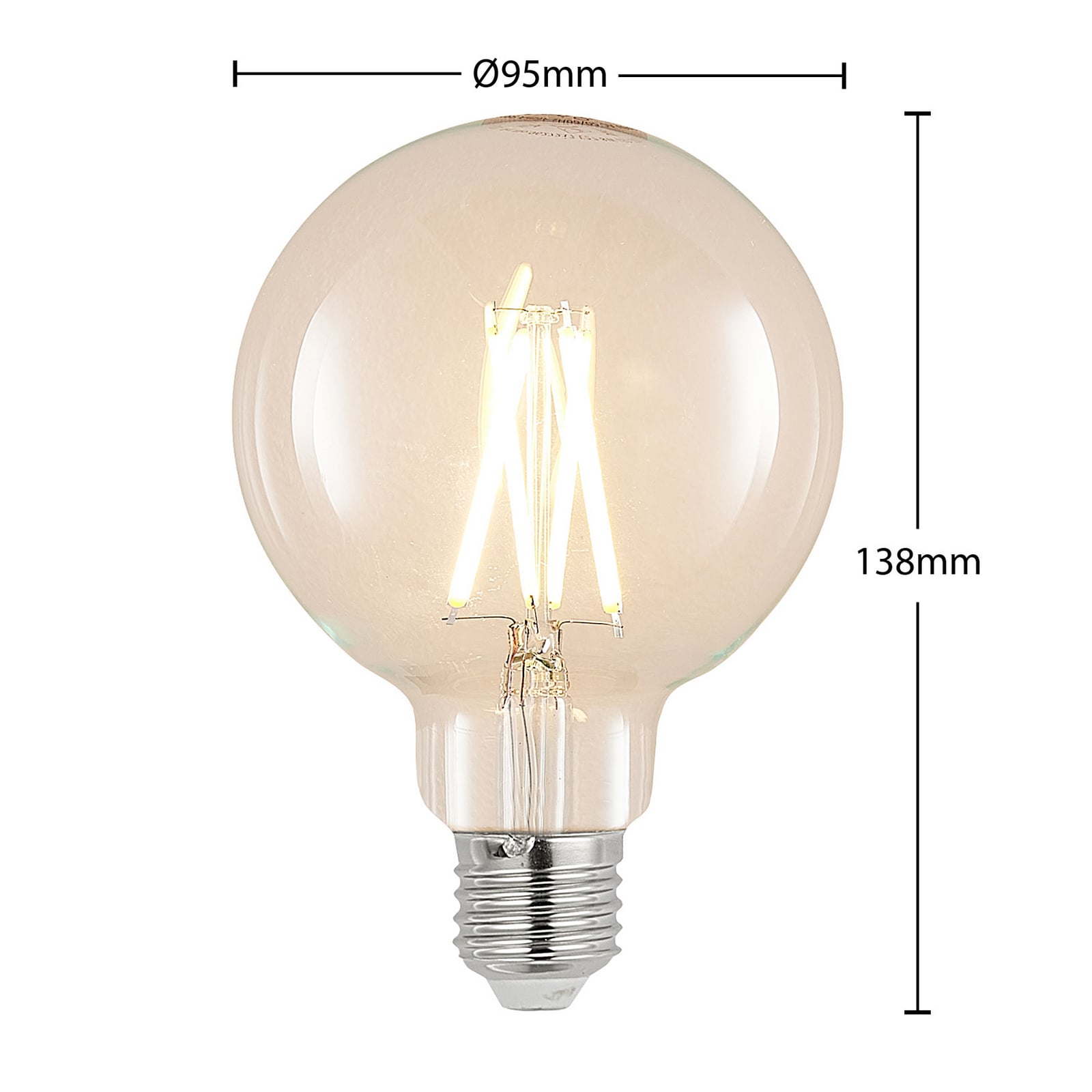 LED filamentpære E27 8W 2700K dimbar G95 globe klar bakside