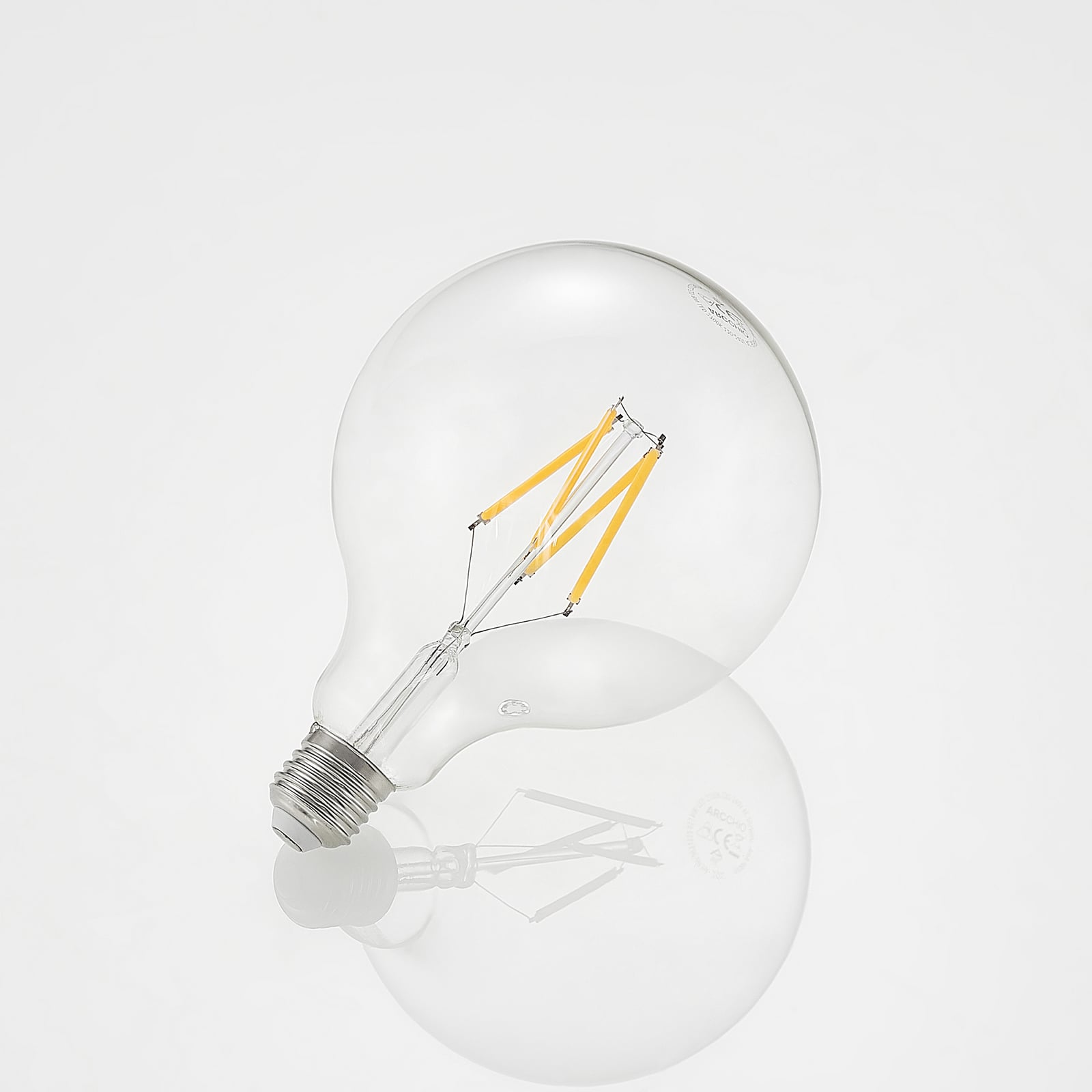 LED filamentpære E27 8W 2700K G125 globe dimbar klar - Arcchio detalj av filament