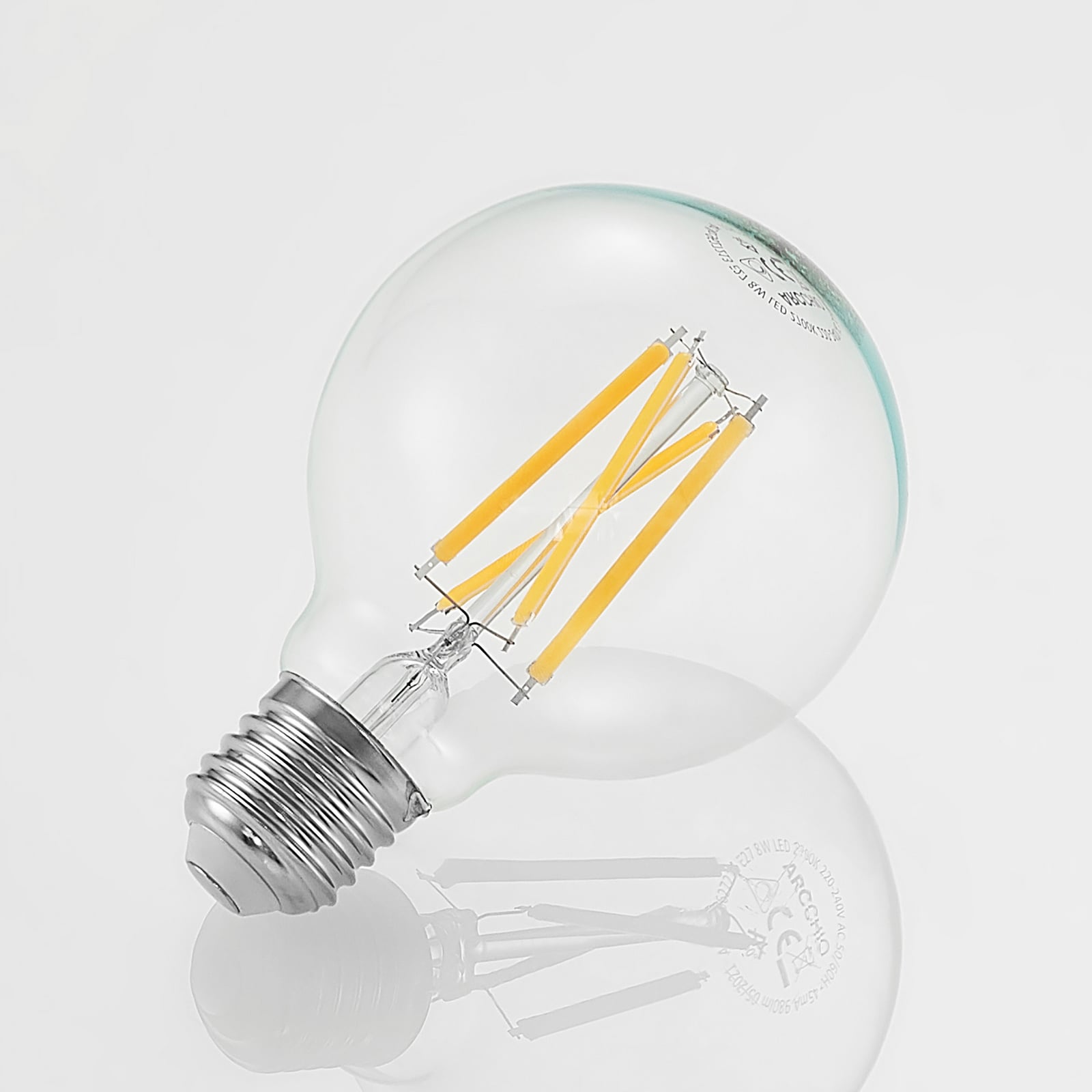 Detalj av LED filamentpære E27 8W G80 2700K dimbar klar - Arcchio