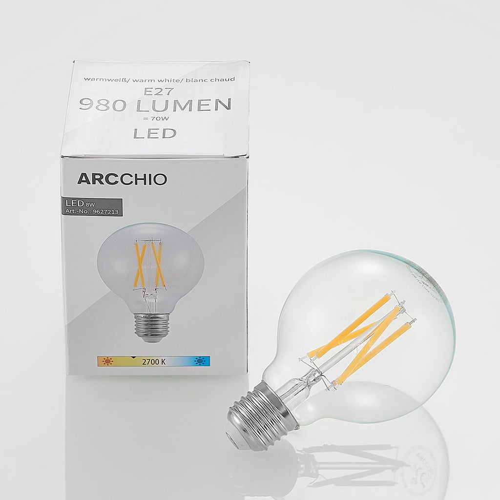 Montert LED filamentpære E27 8W G80 2700K dimbar klar - Arcchio