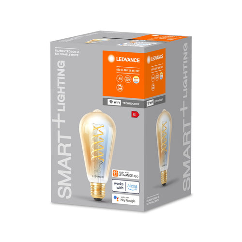 Bakside av LED filamentpære E27 8W WiFi dimbar gull LEDVANCE SMART+