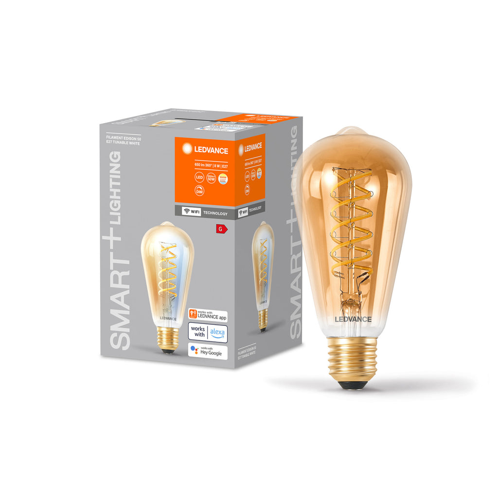 Detalj av LED filamentpære E27 8W WiFi dimbar gull LEDVANCE SMART+