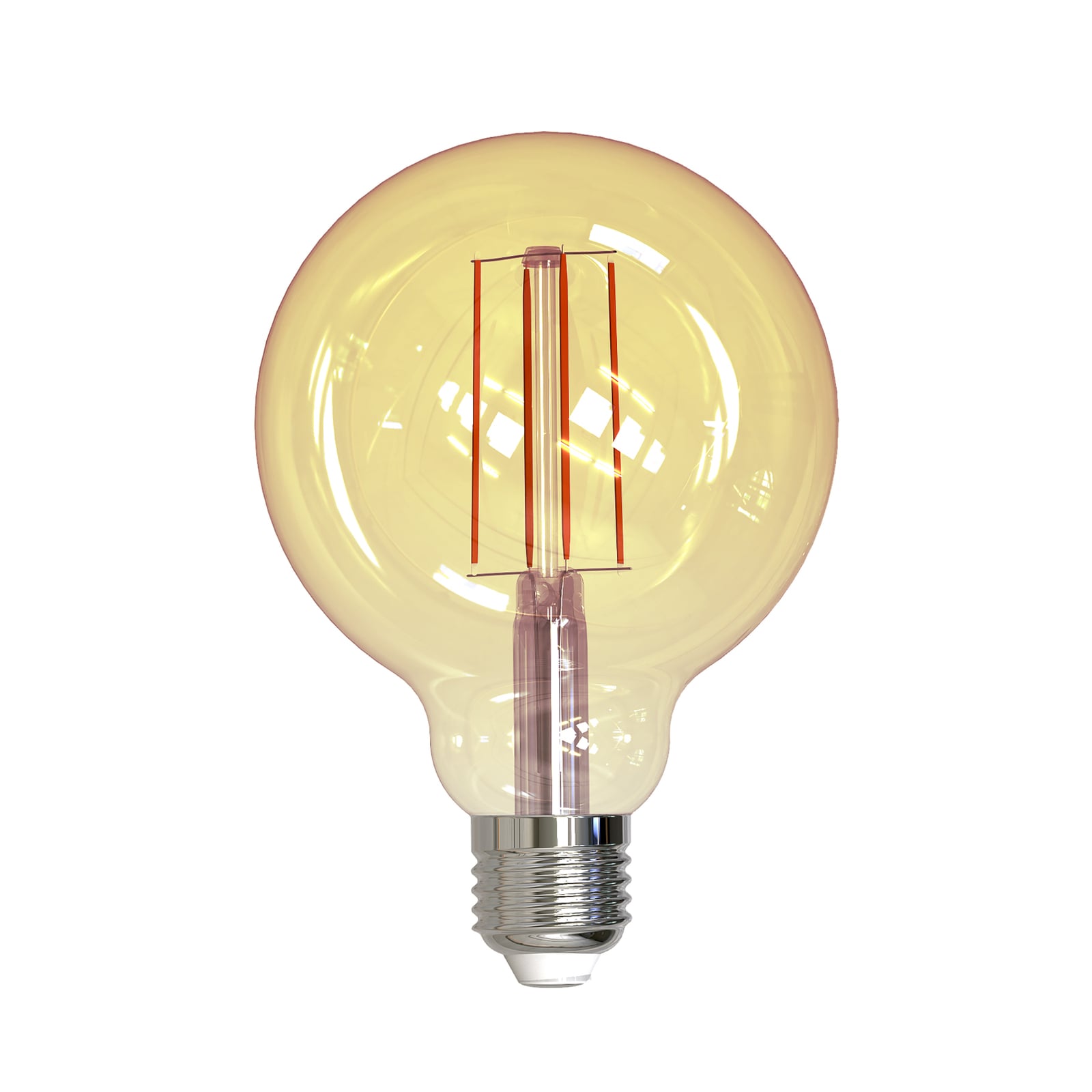 LED filamentpære E27 9W 2000K dimbar globe gull Ø9,5 cm fra Müller Licht forfra