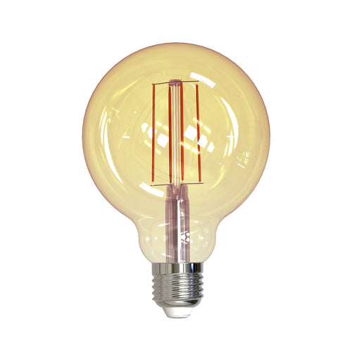 LED filamentpære E27 9W 2000K dimbar globe gull Ø9,5 cm fra Müller Licht forfra