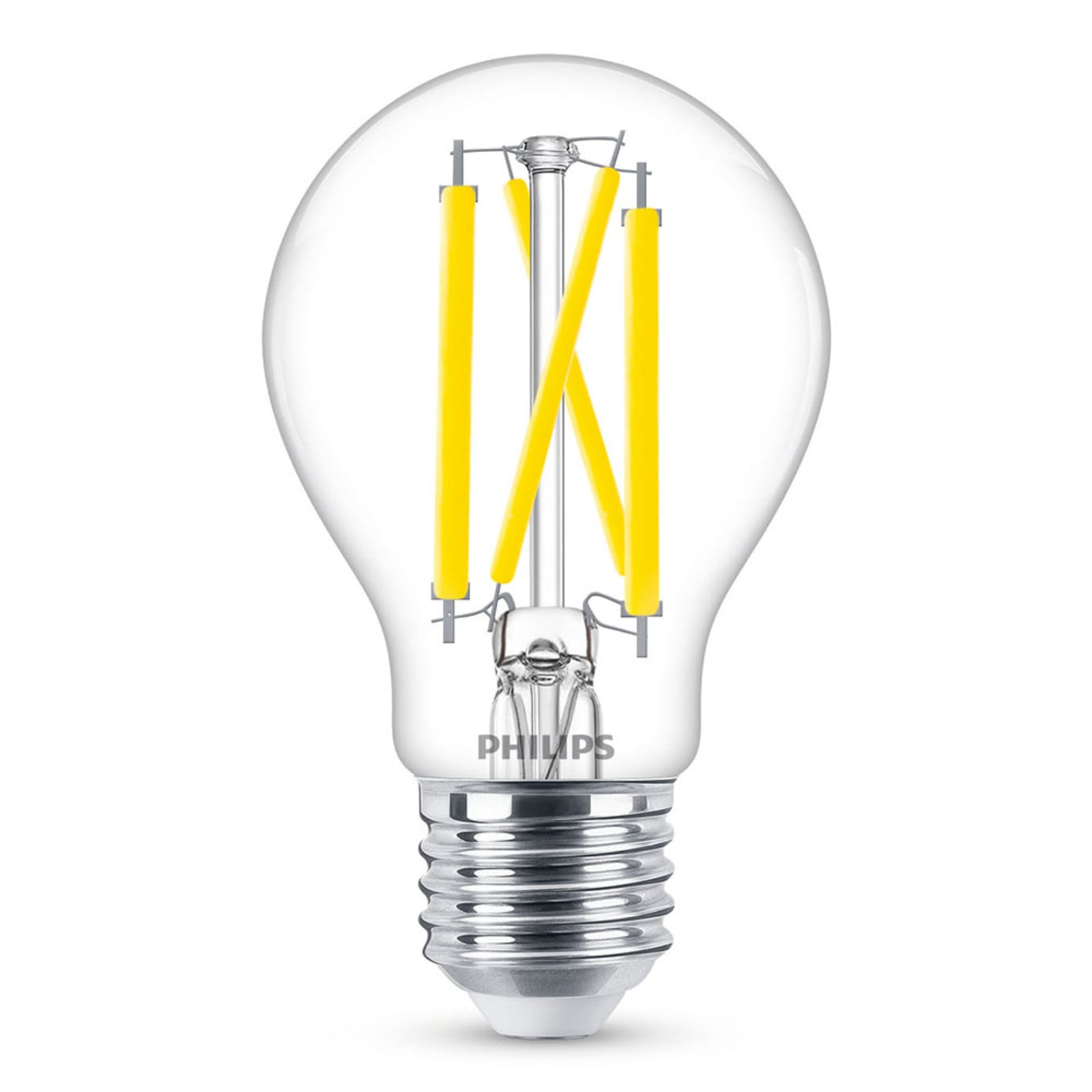LED filamentpære E27 A60 klar 10,5W WarmGlow dimbar Philips forfra