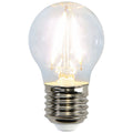 LED filamentpære E27 G45 kuleform 2W 2700K klar STAR TRADING forfra