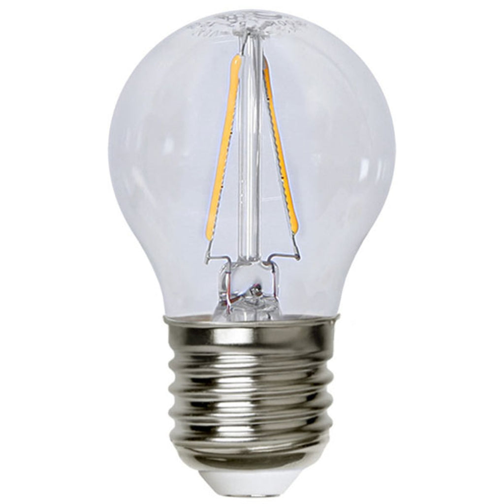 LED filamentpære E27 G45 kuleform 2W 2700K klar STAR TRADING detalj