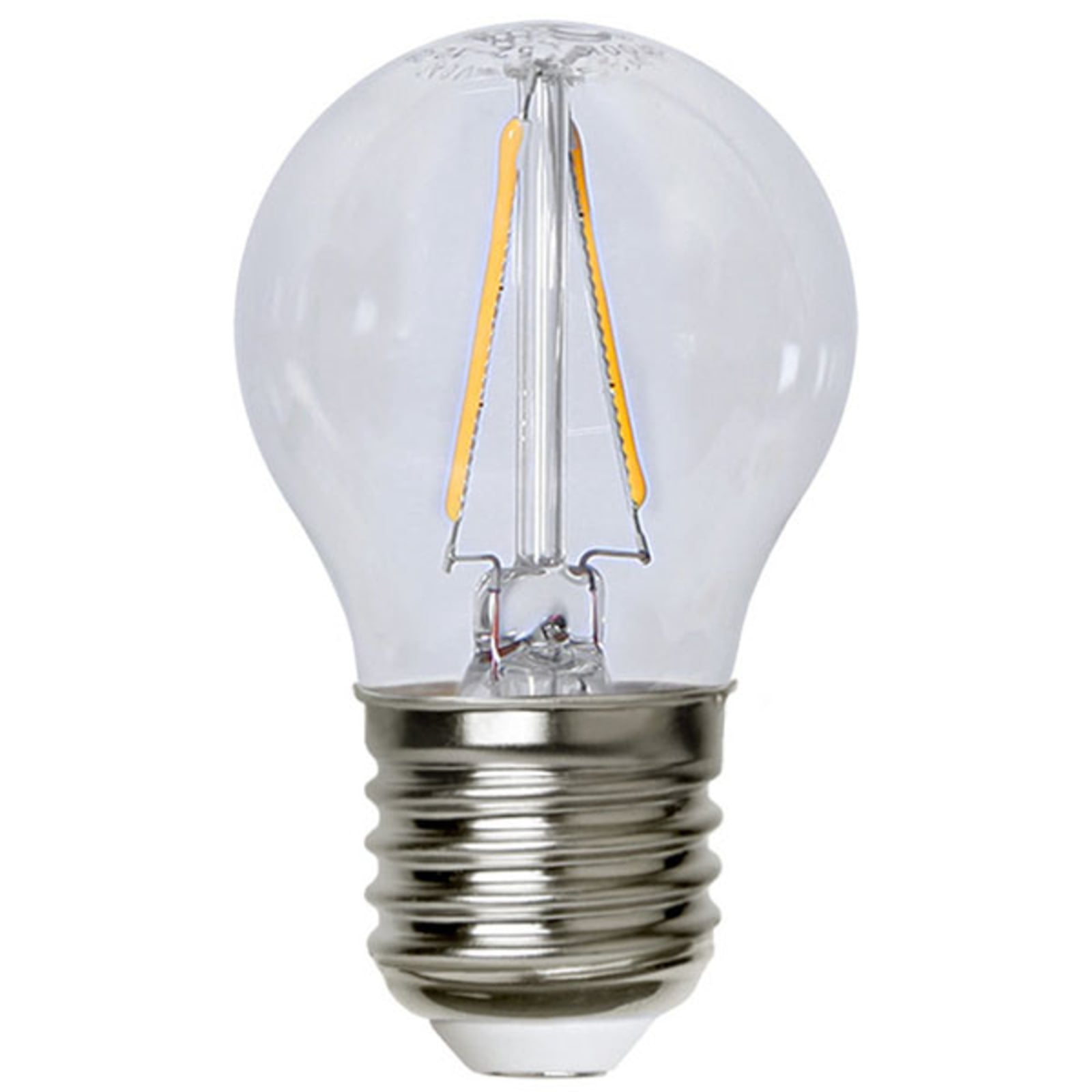 LED filamentpære E27 G45 kuleform 2W 2700K klar STAR TRADING detalj