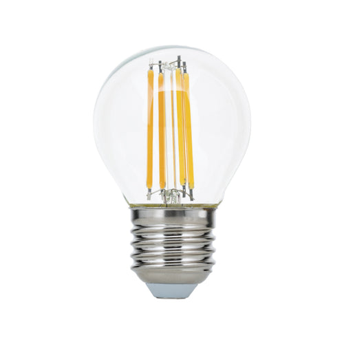 LED filamentpære E27 G45 dråpeformet 6W 2700K dimbar klar forfra
