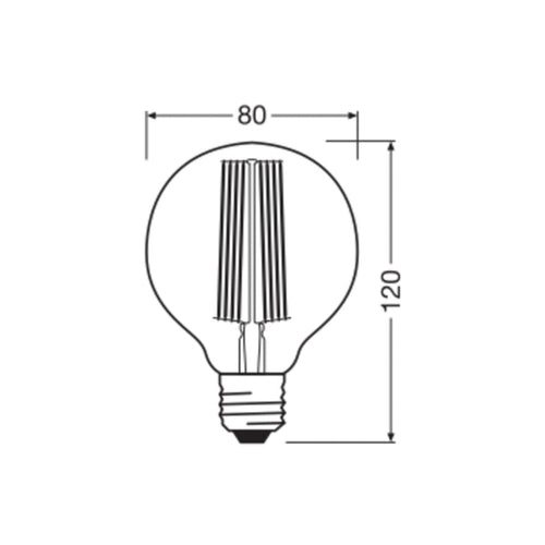 Bakside av LED filamentpære E27 G80 11W 1800K dimbar røykgrå