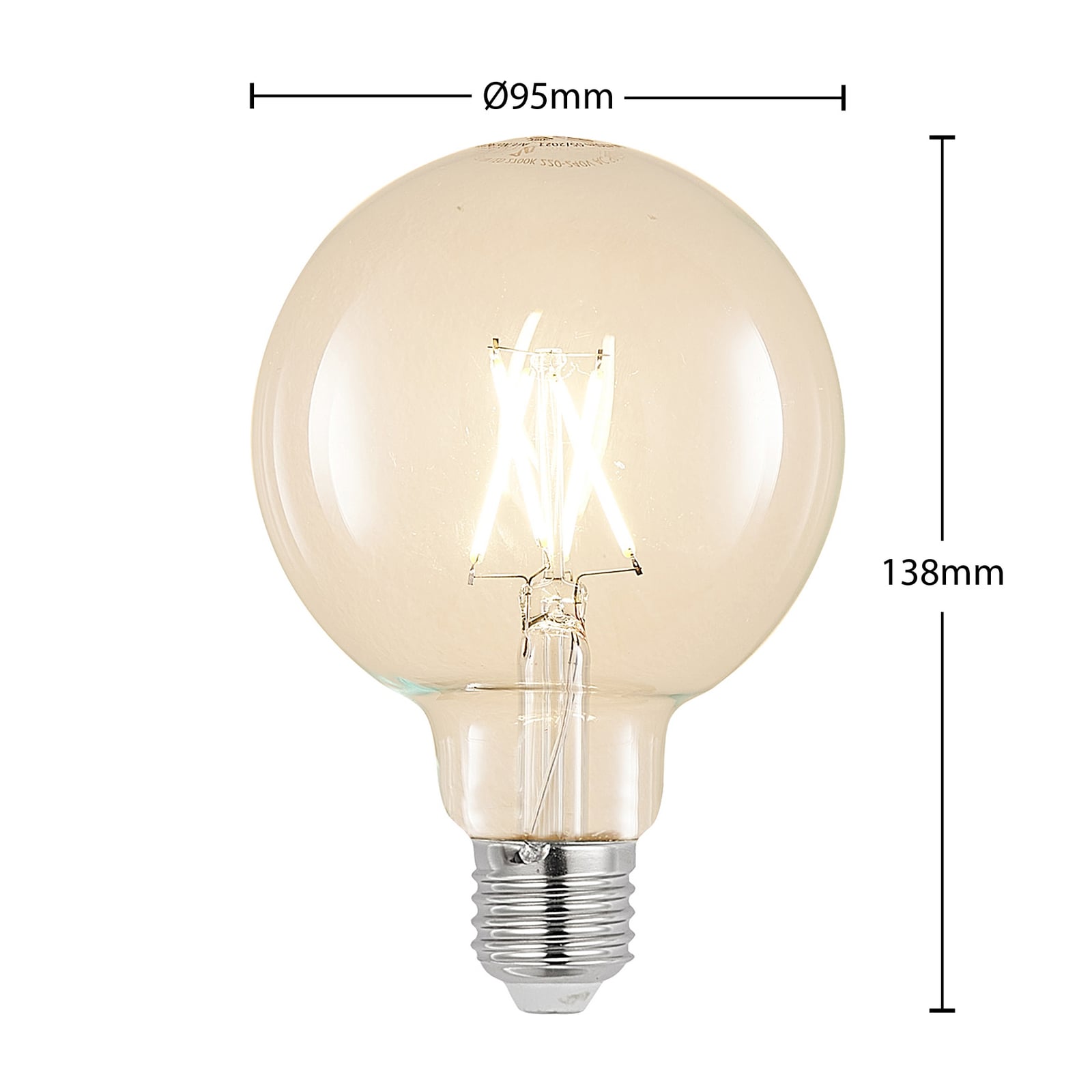 Bakside av LED filamentpære E27 G95 globe 4W dimbar klar 2700K - Arcchio