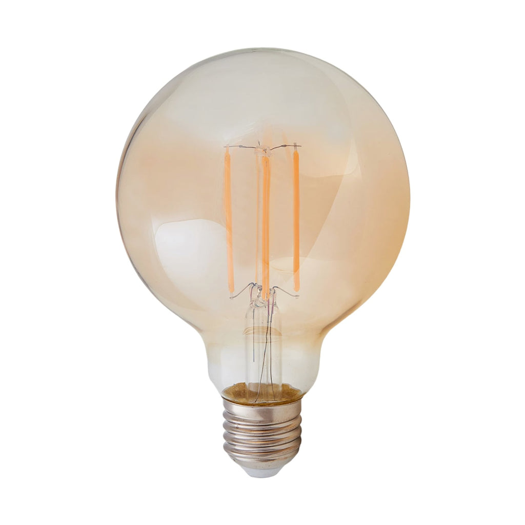 LED filamentpære E27 globe 6W 500lm 1800K amber glass Lindby forfra