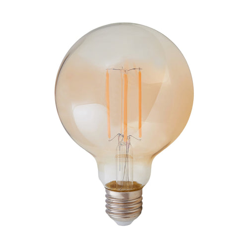 LED filamentpære E27 globe 6W 500lm 1800K amber glass Lindby forfra