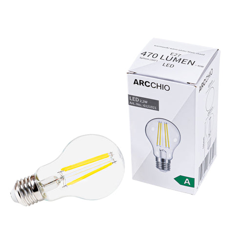 LED filamentpære E27 pæreform 2,2W 2700K klar Arcchio bakside