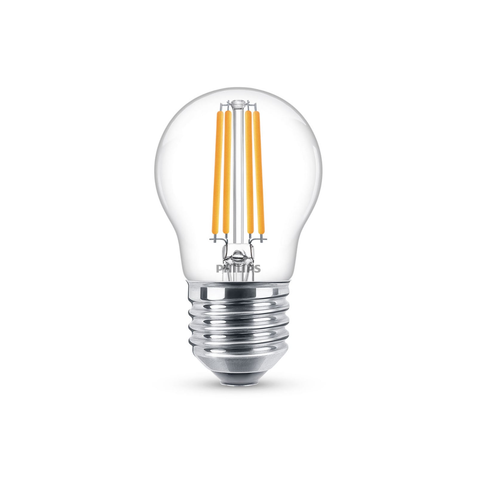 LED filamentpære E27 dråpeform 6,5W 2700K klar 806lm Philips forfra