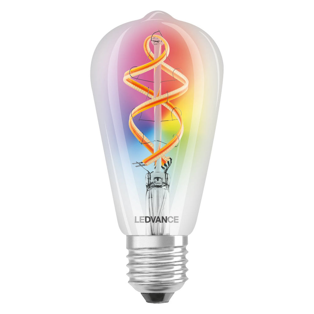 LED-filamentpære E27 smart WiFi 4,5W 2700K RGB klar LEDVANCE SMART+ forfra