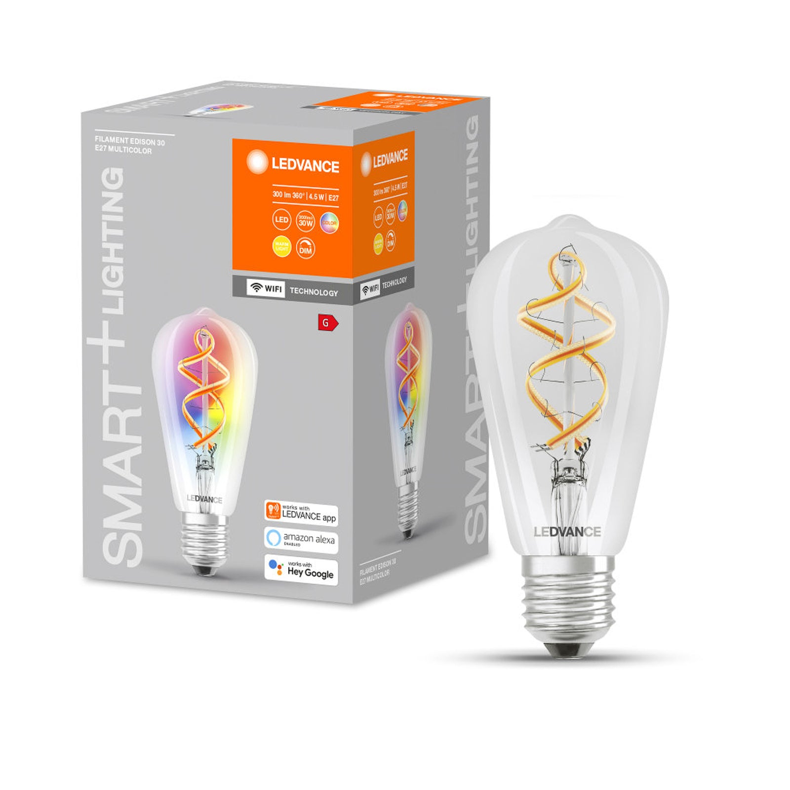 LED-filamentpære E27 smart WiFi 4,5W 2700K RGB klar LEDVANCE SMART+ bakside