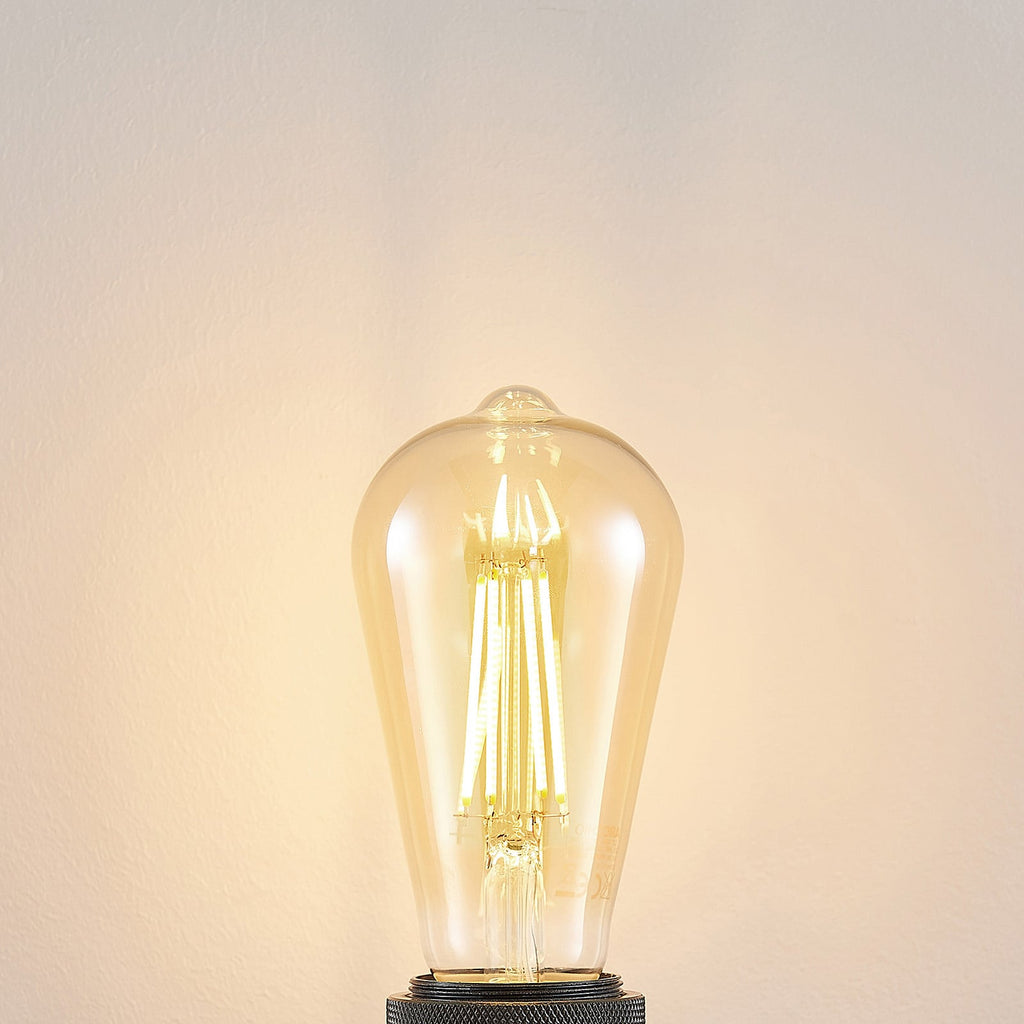 LED filamentpære E27 ST64 6,5W 2500K amber dimbar Arcchio detalj av filament