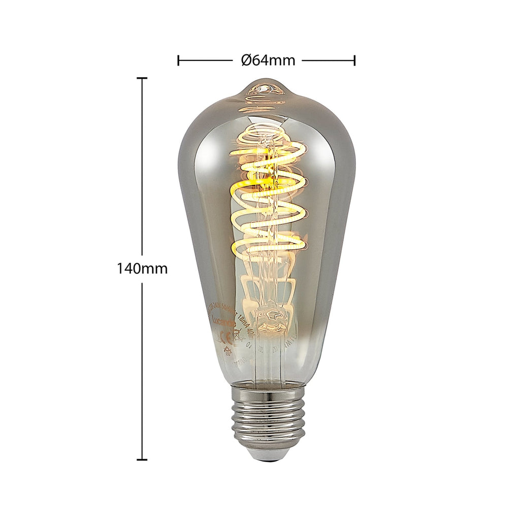 Detalj av filamentspiral i LED filamentpære E27 ST64 4W 1800K dimbar titan