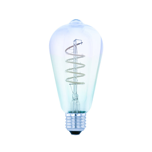 LED filamentpære E27 ST64 4W 2000K dimbar iriserende forfra