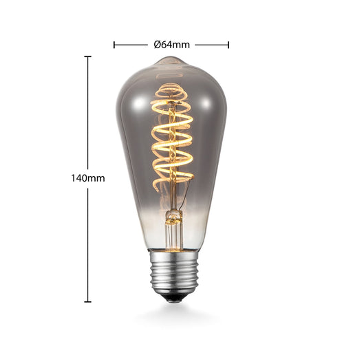 LED filamentpære E27 ST64 4W røykfarget 1800K dimbar - Lucande bakside