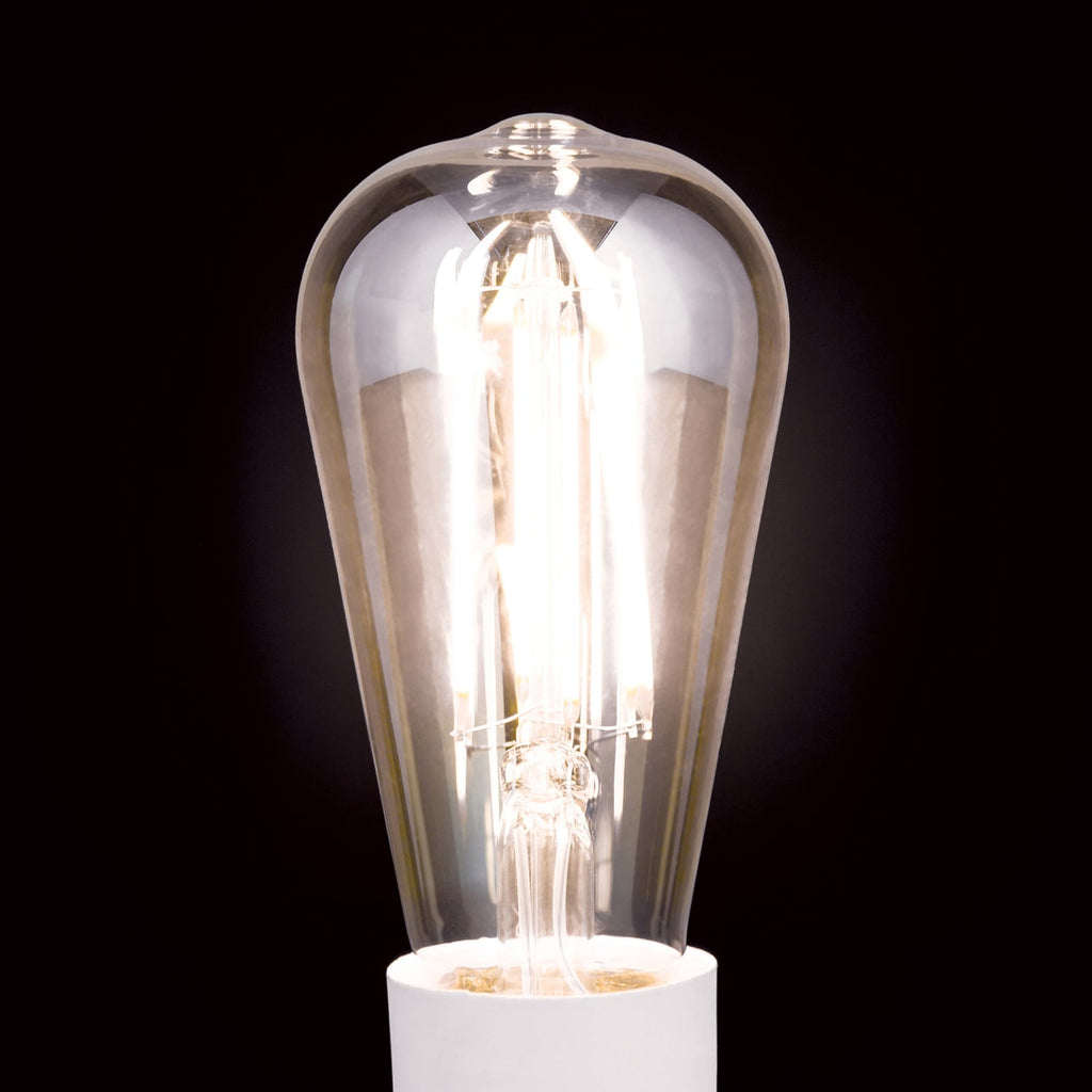 Montert LED filamentpære E27 ST64 6W amber dimbar 2200K - ORION i lampe