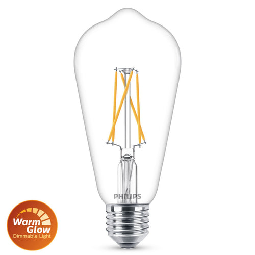 LED filamentpære E27 ST64 rustikk klar 5,9W WarmGlow dimbar front