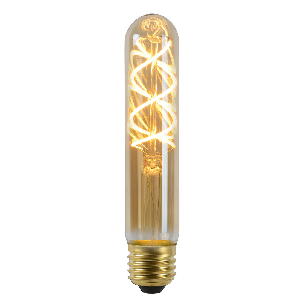 LED filamentpære E27 T30 rørform amber 5W 2200K dimbar - detalj av filament