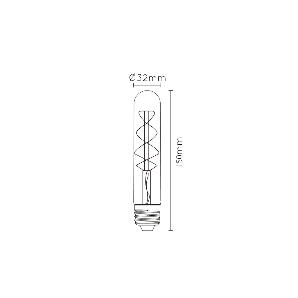 LED filamentpære E27 T30 rørform amber 5W 2200K dimbar - montert i lampe