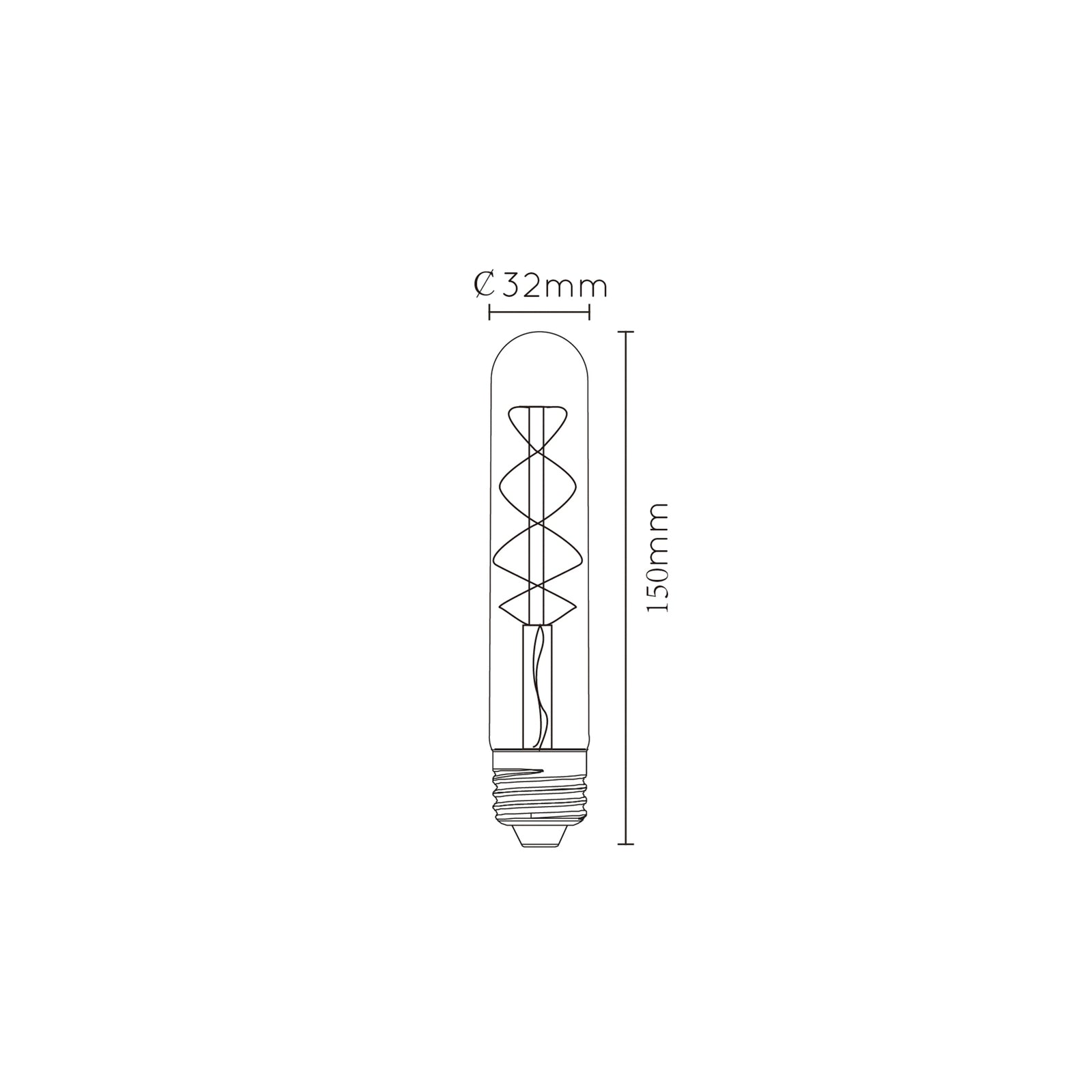 LED filamentpære E27 T30 rørform amber 5W 2200K dimbar - montert i lampe
