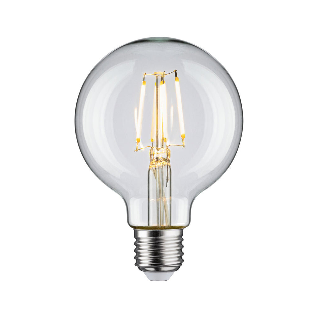 LED filamentpære G80 E27 4,8W 2700K klar detalj av filament