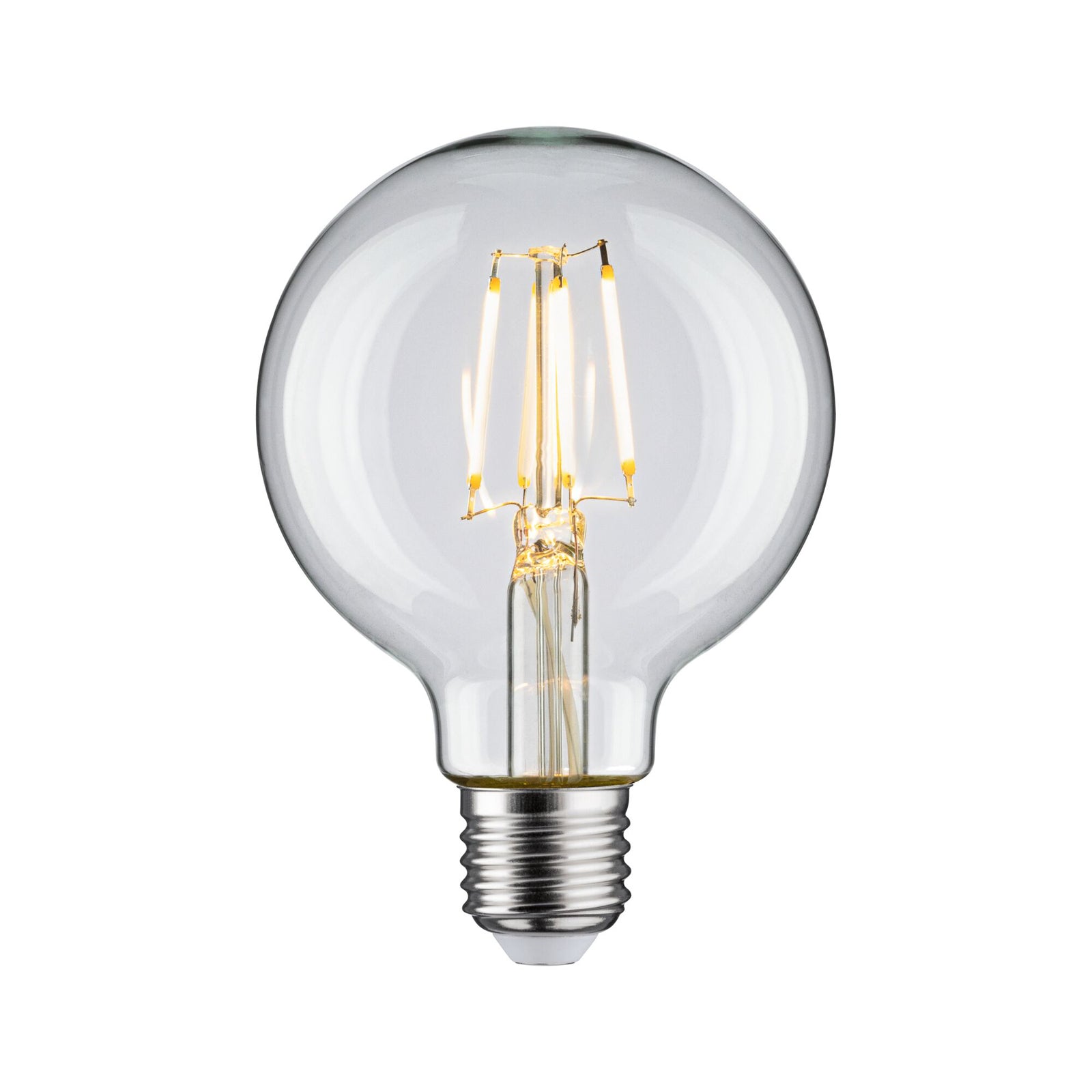 LED filamentpære G80 E27 4,8W 2700K klar detalj av filament