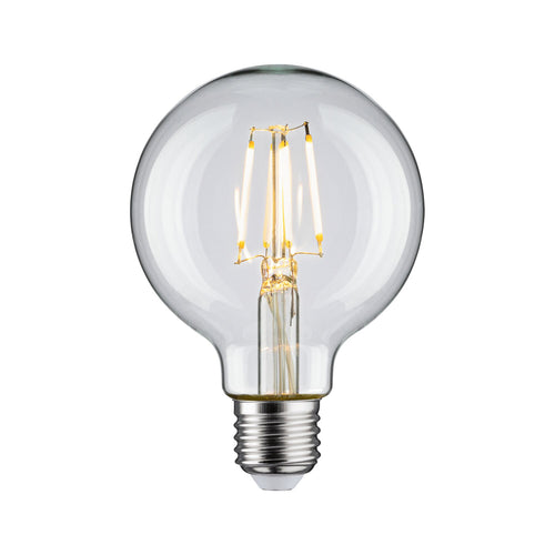 LED filamentpære G80 E27 4,8W 2700K klar detalj av filament