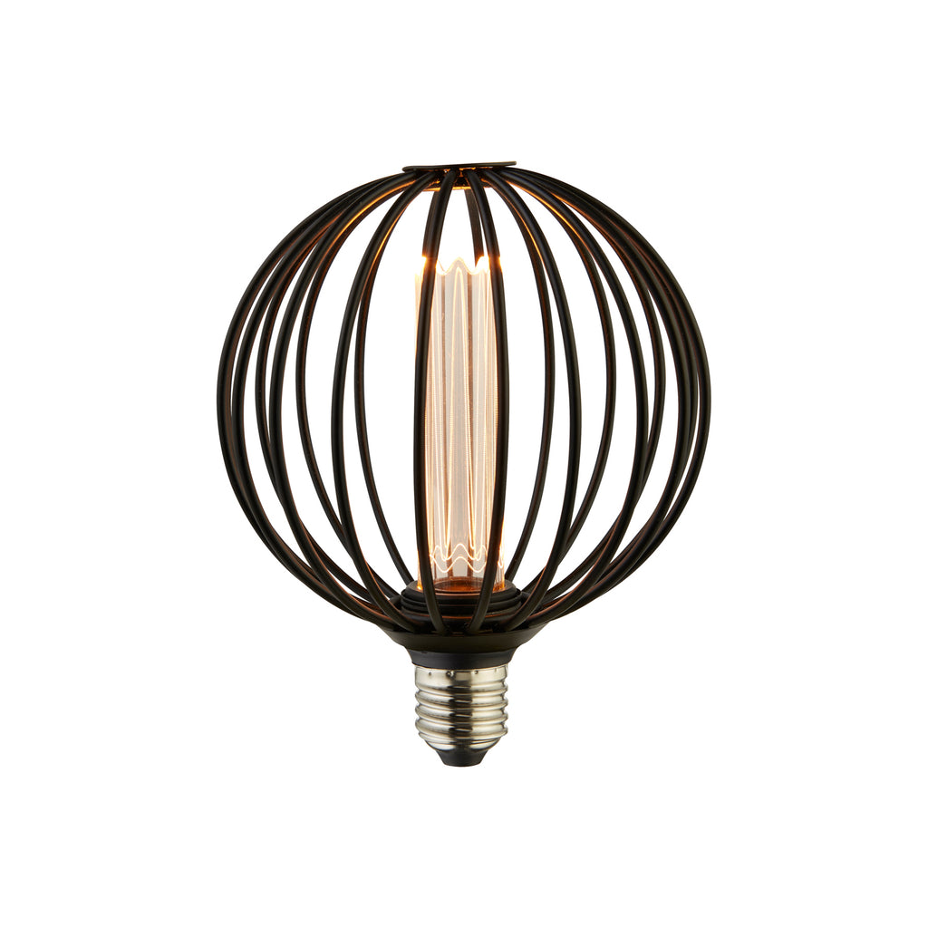 LED filamentpære Globe E27 3,5W 1800K dimbar svart forfra