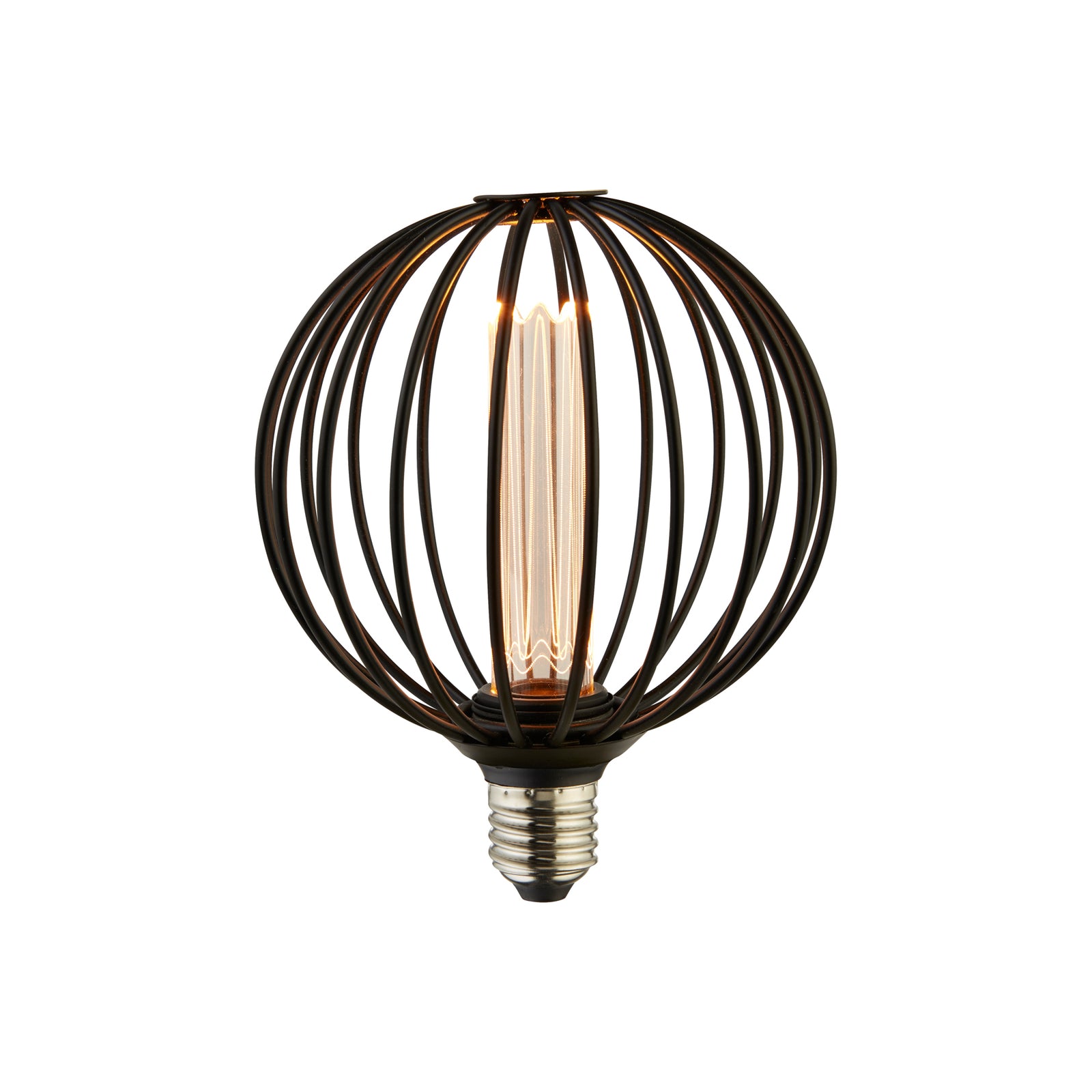 LED filamentpære Globe E27 3,5W 1800K dimbar svart forfra