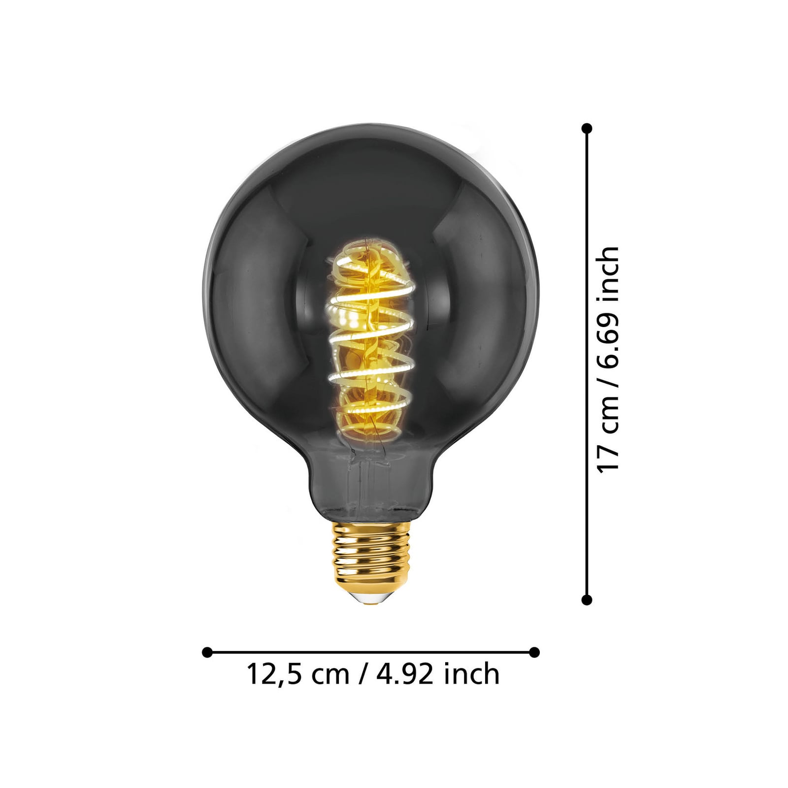 Detalj av LED filamentpære globe G125 E27 4W 2000K svart-transparent