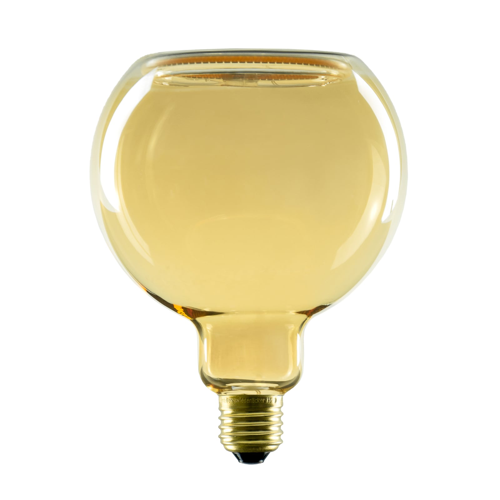 LED filamentpære Globe G125 E27 4W 2200K dimbar gull forfra