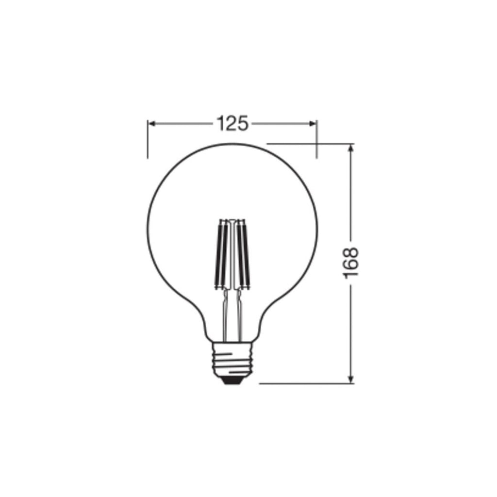 LED filamentpære globe G125 E27 7,2W 1521lm 2700K klar OSRAM bakside