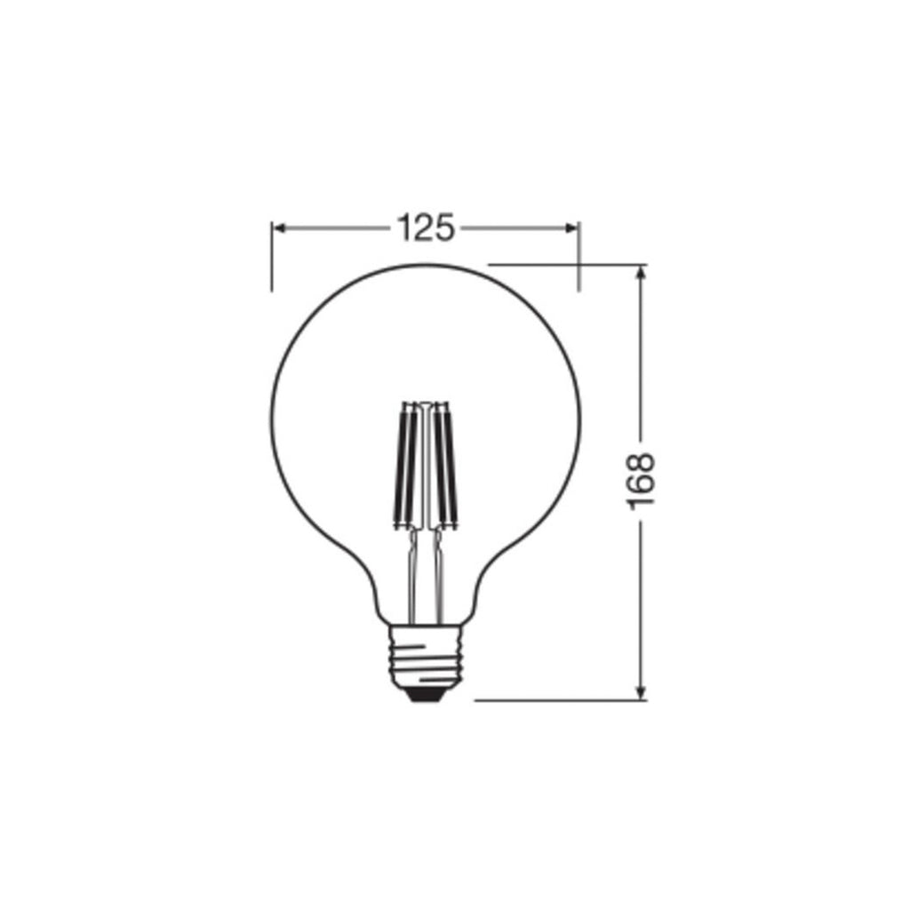 Bakside av LED filamentpære Globe G125 E27 7,2W 4000K klar OSRAM