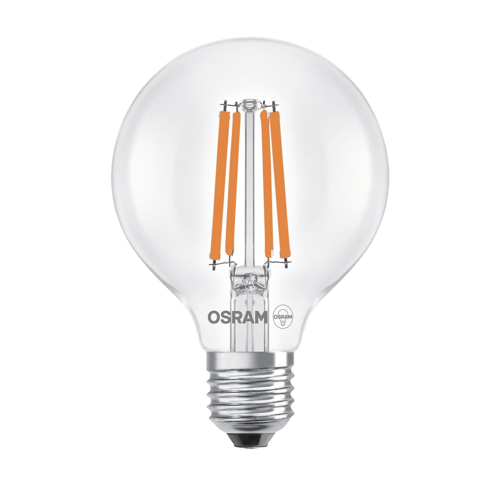LED filamentpære Globe G80 E27 2,2W 2700K klar fra OSRAM forfra