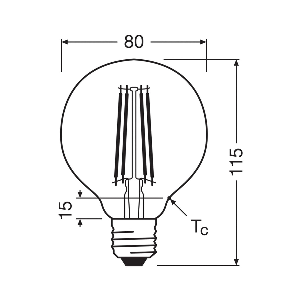 Bakside av LED filamentpære Globe G80 E27 2,2W 2700K klar OSRAM