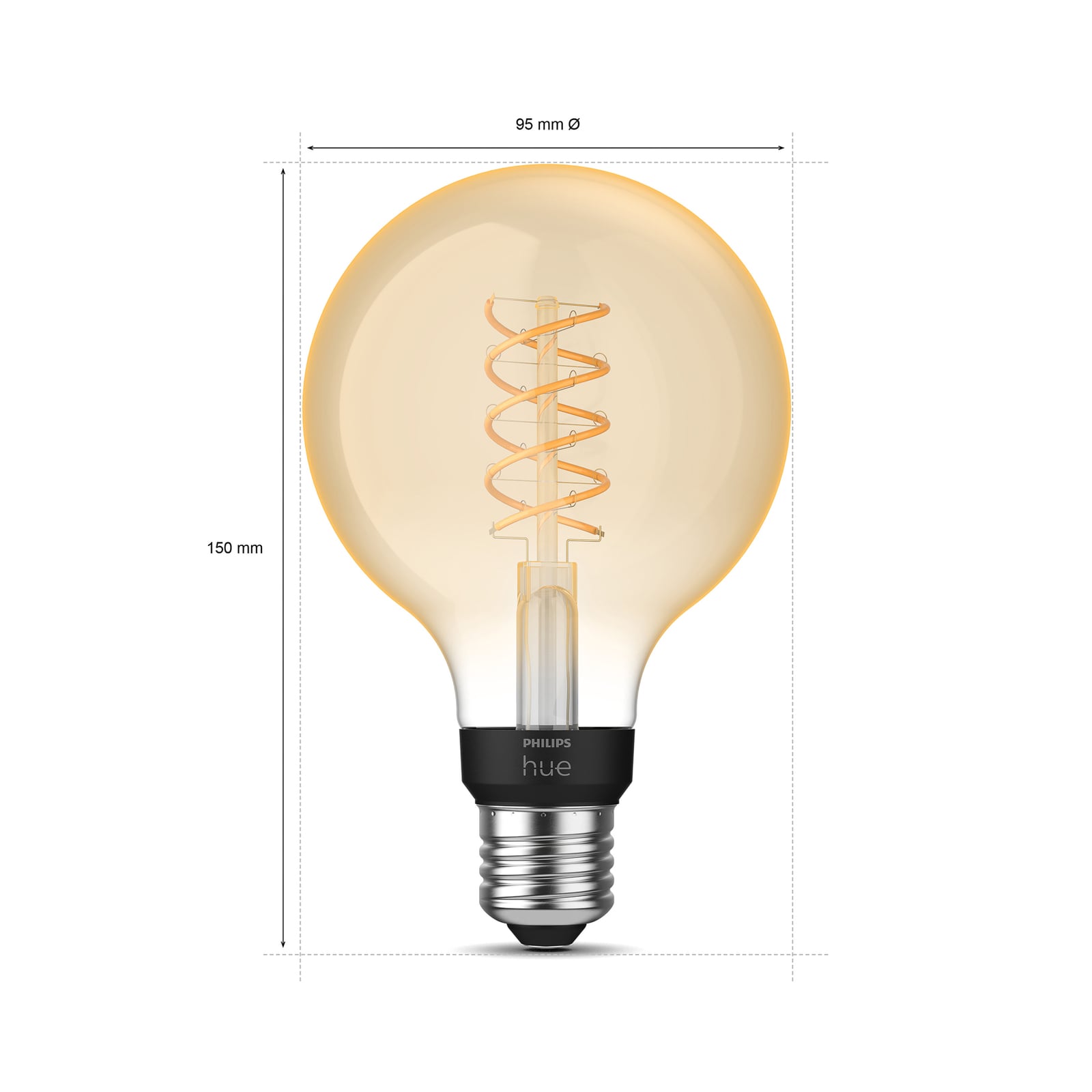 LED filamentpære globe G93 E27 7,2W 2100K dimbar - Philips Hue smart styring