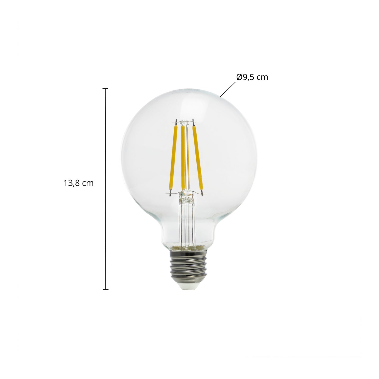 Detalj av LED filamentpære globe G95 E27 3,8W 2700K klar