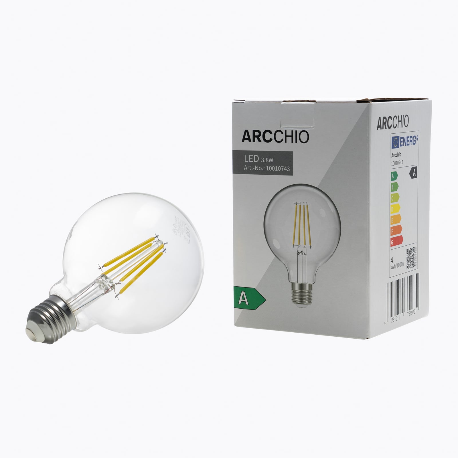 Montert LED filamentpære globe G95 E27 3,8W 2700K klar