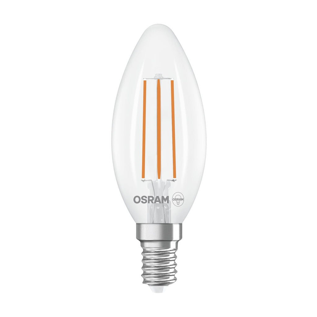 LED filamentpære kronelys E14 3,8W 4000K 806lm klar OSRAM forfra